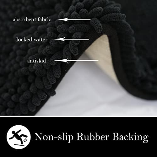Bathroom Rugs Chenille Bath mat 2 Piece Set, Super Absorbent, PVC Non Slip Backing, Bath mats for Bathroom, Plush Shaggy, Thick, Machine Washable, Bathtub, Shower, Toilet.(Black)