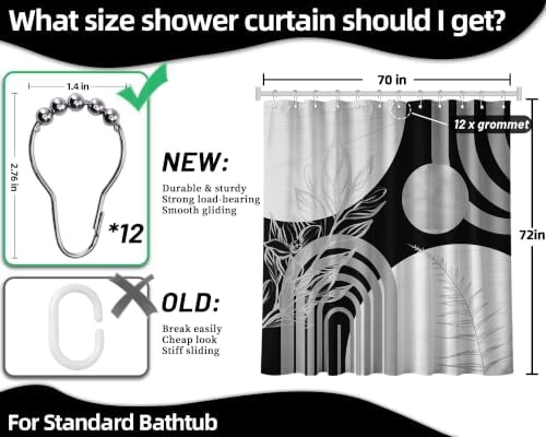 Grey and White Shower Curtain, 72x72 in, Mid Century Modern Black Gray