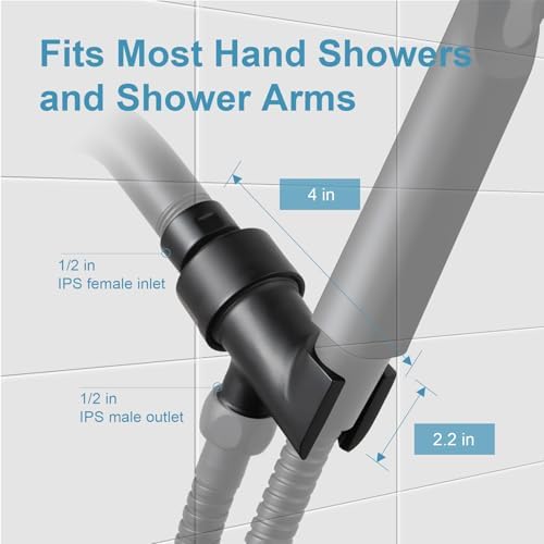OFFO Shower Head Holder with Solid Metal Ball for Handheld Shower Head, Adjustable Shower Arm Mount for Connecting Shower Arm and Shower Hose, 1/2 in IPS Female Inlet and Male Outlet, Matte Black