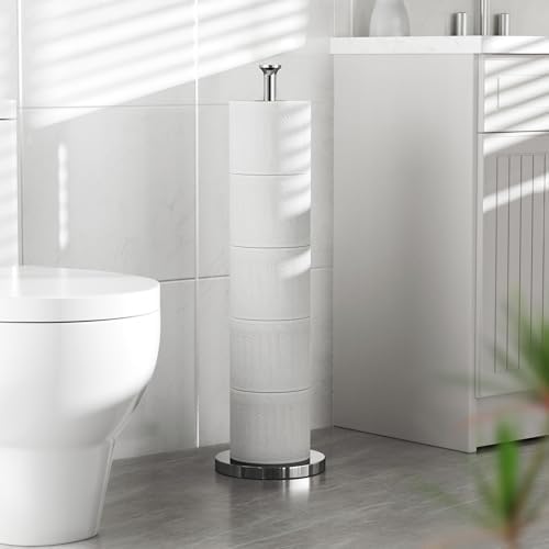 Toilet Paper Holder Stand(with Reserve Function), Free-Standing Spare Rolls Storage Holder, Stainless Steel, Modern Design
