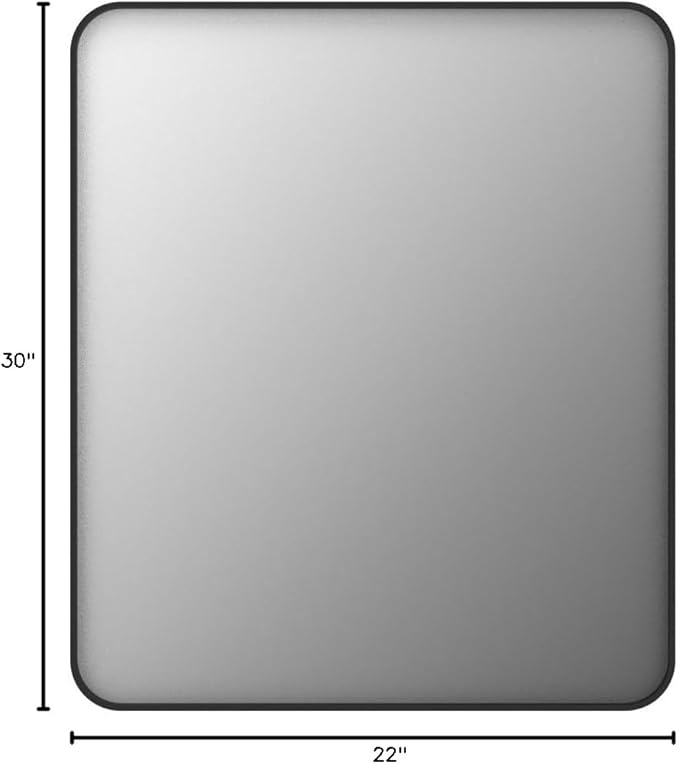22x30 Inch Black Metal Framed Bathroom Mirror for Wall | Matte Black Rectangle Mirror, Rounded Corner, Anti-Rust, Wall Mounted for Home Decor, Hangs Horizontally or Vertically