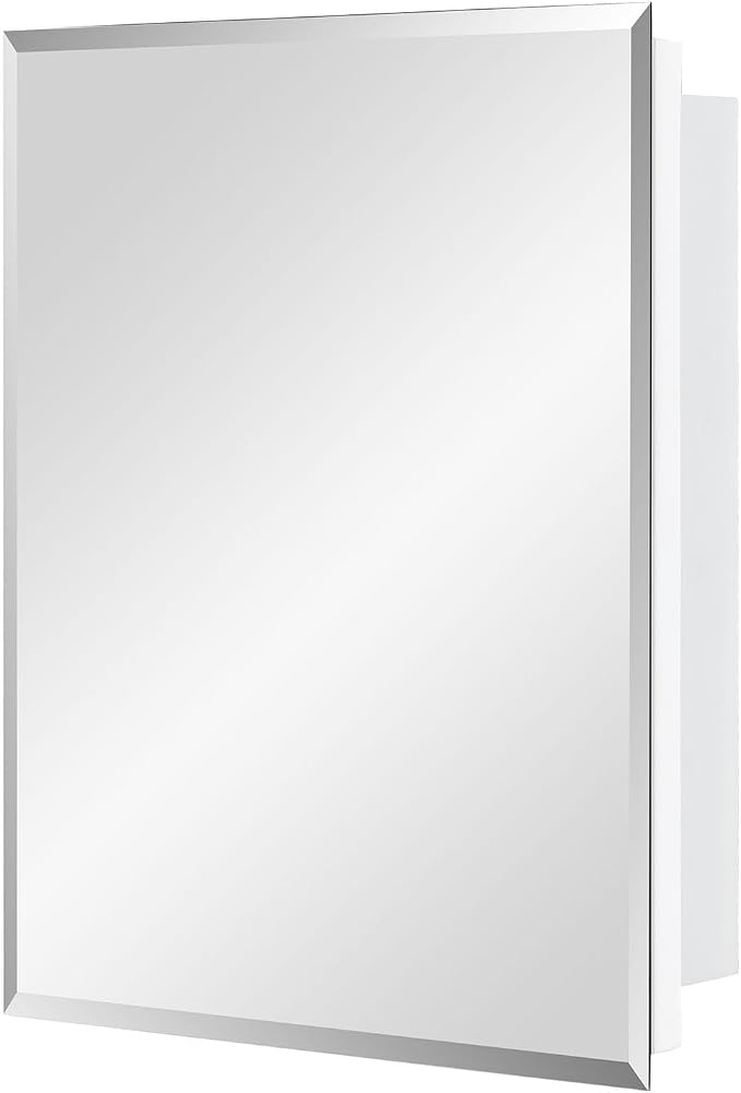 IDYLLOR Bathroom Medicine Cabinet with Beveled Edge Mirrored Door 14 x 18 inch, Recessed or Surface Mount, with Adjustable Glass Shelves