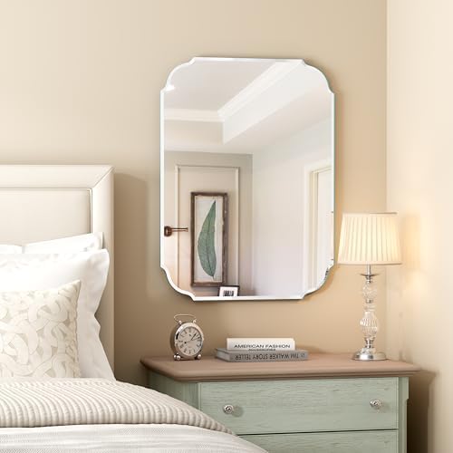 Silver Wall Mirror-Beveled Edge Frameless Mirror for Bathroom, Vanity, Bedroom, Rectangle Mirrors (32X24inch)
