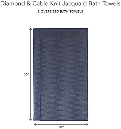 Texere 100% Organic Cotton Bathroom Towel, Textured Jacquard 650 GSM Premium Large Bath Towel Sets - Extra Absorbent Quick Dry and Plush (Cable, Estate Blue, 2 Bath Towels)