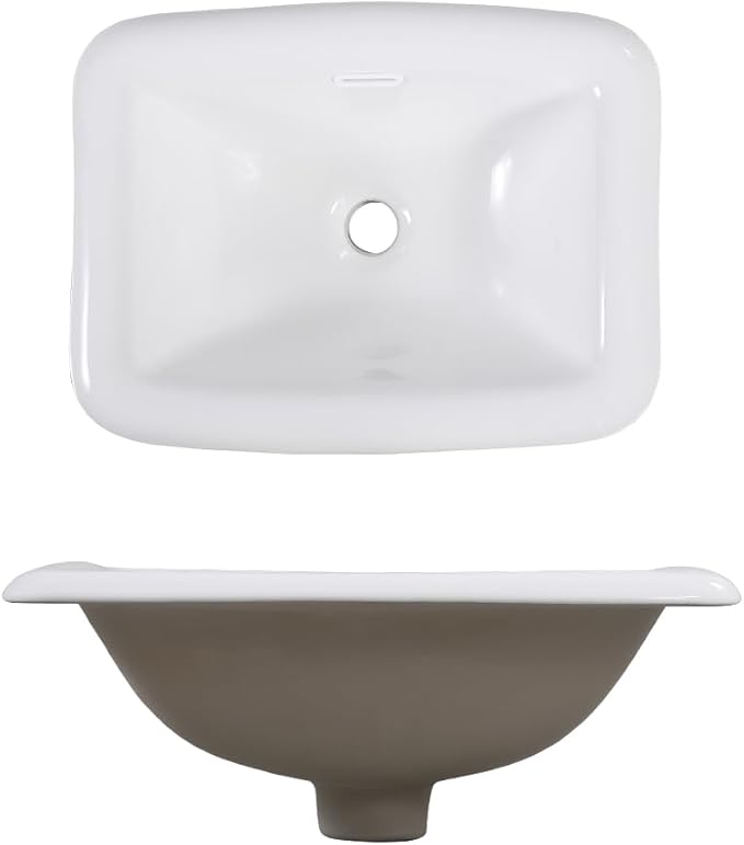 Bathroom Vessel Sink 18" x 14" Semi Recessed Sink White Drop in ceramic Sink with Overflow Modern Sinks Bowl Vanity Above Counter Basin