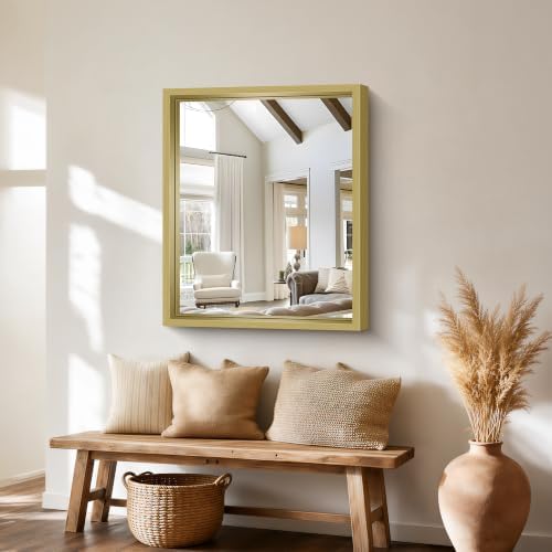Bathroom Mirror, 30 x 36 inch Natural Wood Grain Colored Aluminum Metal Frame Bathroom Vanity Mirror, Rectangle Wall Mirror for Bedroom Living Room, Tempered Glass, Horizontal or Vertical