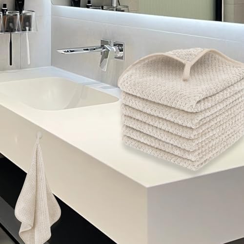 MaopaoBeauty 6 Piece Washcloth Set Set,100% Microfiber - Quick Dry, Thick, Soft, Plush and Highly Absorbent Luxury Hotel & Spa Bath Towel for Bathroom, Pack of 6, Khaki