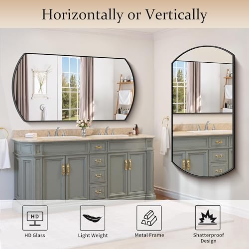 COFENY Bathroom Mirror, 30x55 Inch Black Oval Wall Mounted Mirror with Thin Metal Frame, Modern Bathroom Vanity Mirrors for Over Sink, Entryway, Living Room, Bedroom