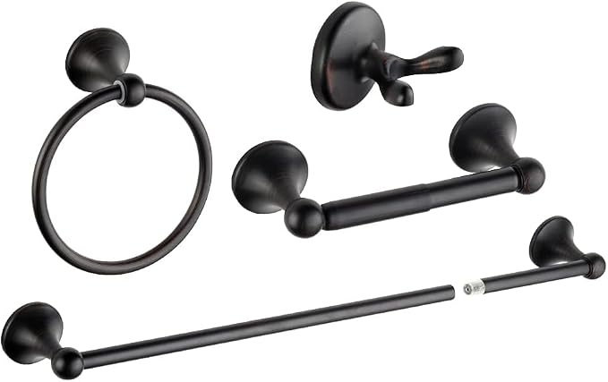 8 Piece Bathroom Accessory Set(Adjustable Towel Bar, Towel Ring, Toilet Paper Holder,Towel Hook), Wall Mounted Bathroom Hardware Accessories Set,Matte Black