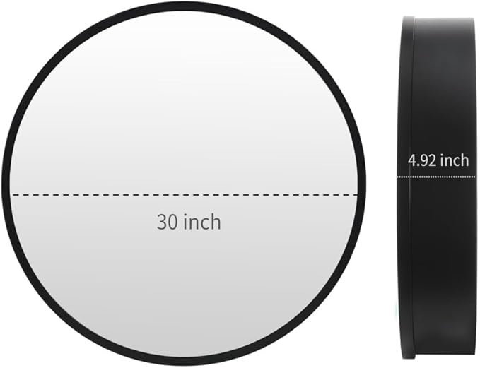 Movo Round 30 Inch x 30 Inch Black Metal Framed Bathroom Mirror Medicine Cabinet, Circular Storage Cabinet Surface Mounted