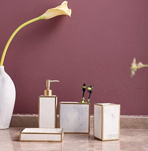 Hymmah Bathroom Accessories Set,Toothbrush Holder,Farmhouse Bathroom Decor,4 Pcs Resin Gift Set Apartment Necessities, Contain Toothbrush Cup,Soap Dispenser,Soap Dish,Tumbler