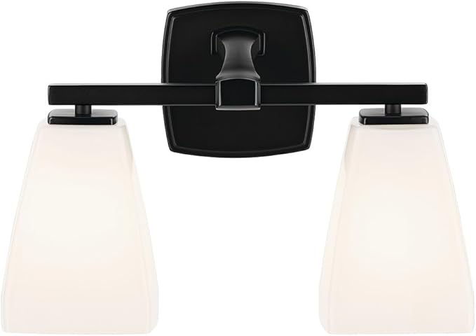 Kichler Marant 14.25" 2-Light Vanity Light with Opal Glass in Black, for Bathroom, Powder Room, Over a Mirror, (14.25" W x 9.5" H), 55215BK