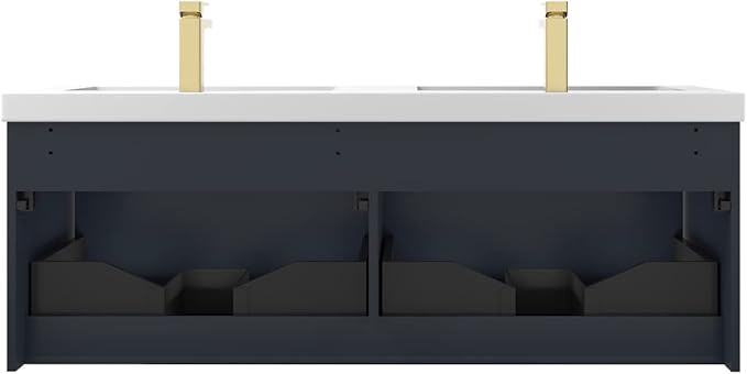 Blossom 60 Inch Double Sink Bathroom Vanity, All Wood Wall Mounted Floating Bathroom Vanity Cabinet with Acrylic Sink, Bathroom Sink Cabinet with Soft-Close Drawers, Modern Vanities, Night Blue