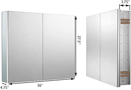 Sunrosa Aluminum Bathroom Medicine Cabinet with Mirror, 36"27.5", Wall-mountable and Recessed-in, 2 Doors Cabinet Organizer