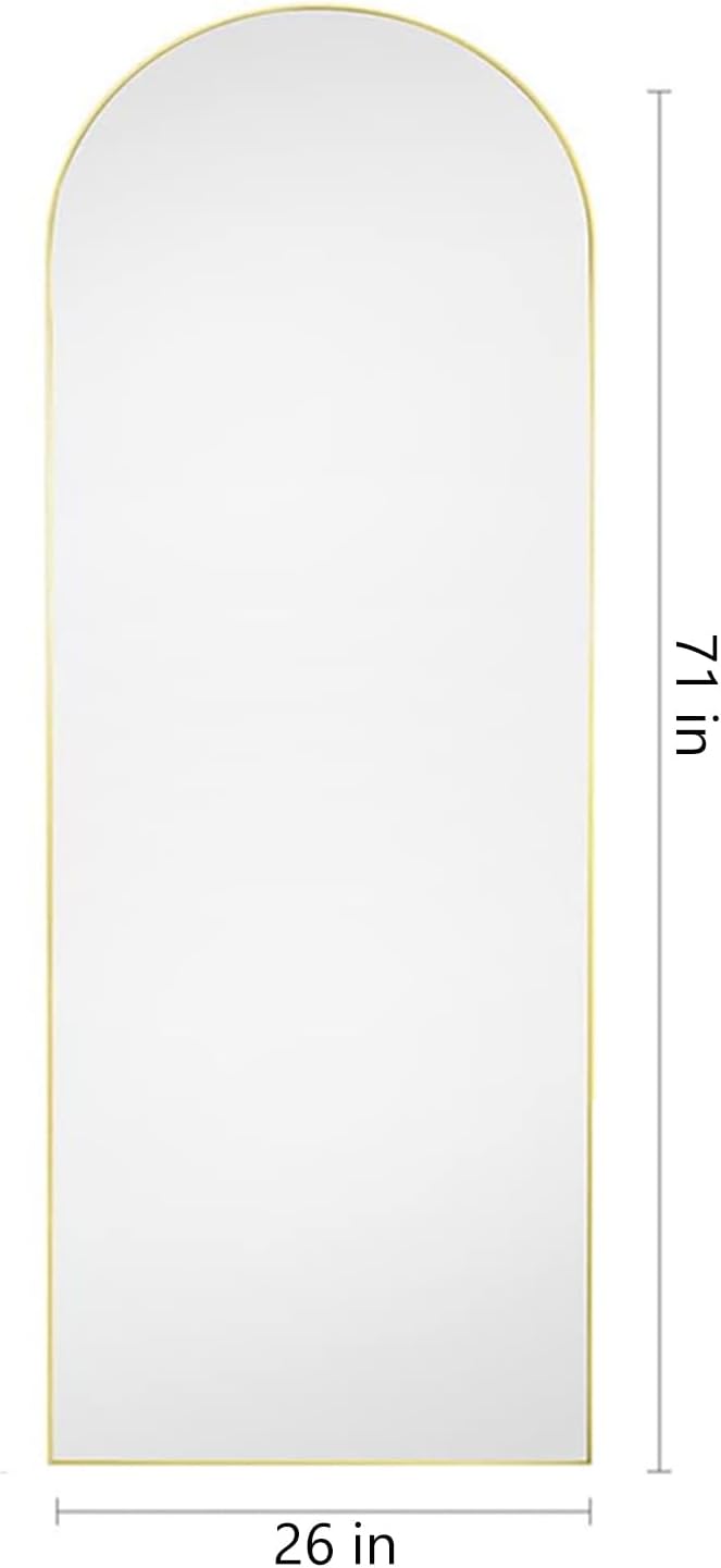 Dewfig Full Length Mirror, 70"x26" Arched Full Body Mirror, Gold | Aluminum Alloy Frame Floor Mirror, HD Shatterproof Tempered Glass, Lean/Stand/Wall for Living Room,Bedroom, Dressing Room