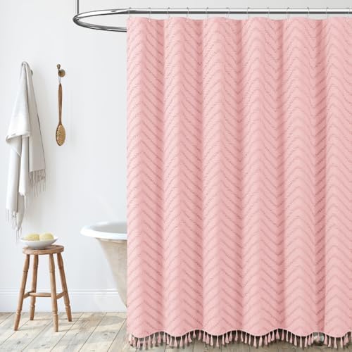 Dynamene Stall Boho Farmhouse Shower Curtain Tufted Chevron 54"x78" Pink
