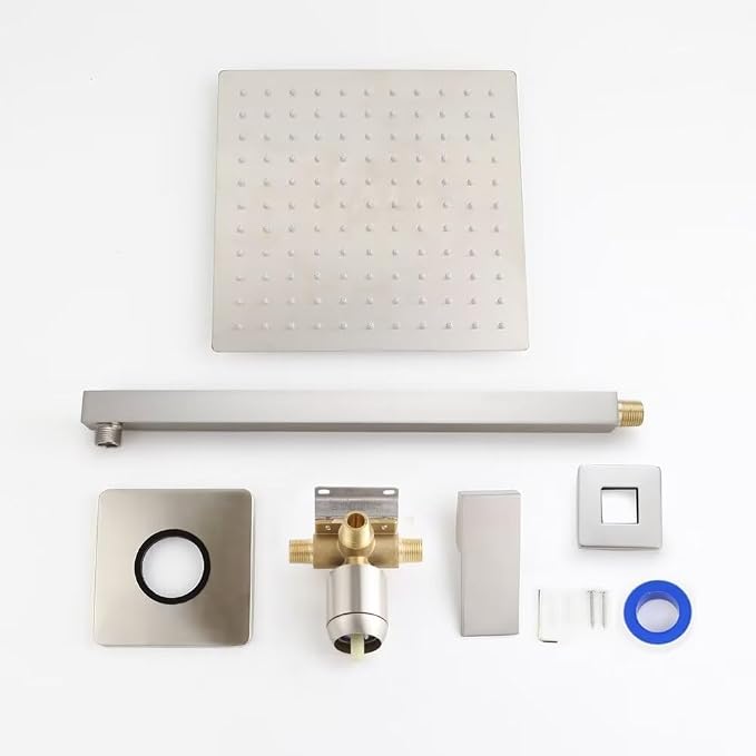 Shower Faucet Set Brushed Nickel Bathroom Rainfall 10 Inch Shower Head System Single Handle Shower Trim Kit with Valve