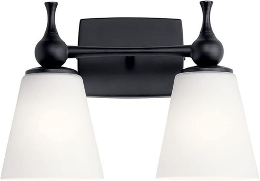 Kichler Cosabella 15 Inch 2 Light Vanity Light with Satin Etched Case Opal in Black