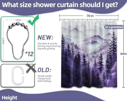 Dark Purple Forest Extra Long Shower Curtain, Tall 72X84 in, Mountain