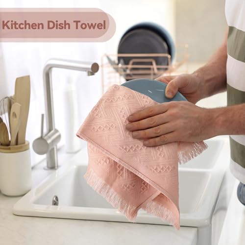HunnmingRe 4 Pack Boho Hand Towel for Kitchen, Pink
