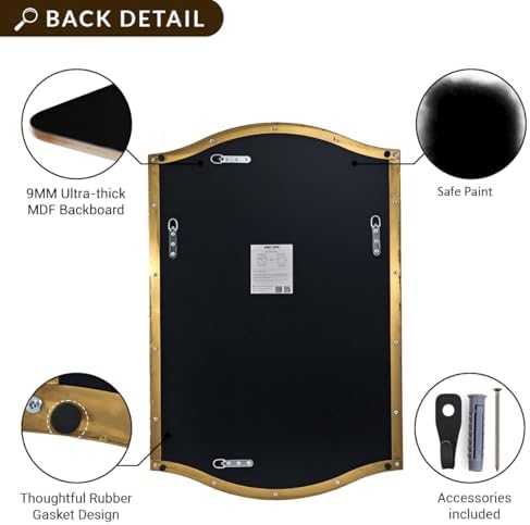 ANDY STAR Gold Bathroom Mirror, 24"x30" Scalloped Wall Mirror in Stainless Steel Metal Frame, Unique Vanity Mirror with Modern Curved Edge Design, Ideal for Bathroom, Bedroom, Entryway