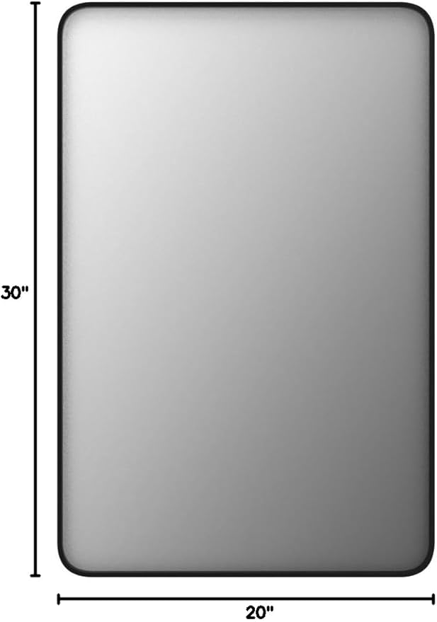 CHAMROR 20x30 Inch Black Metal Framed Bathrrom Mirror for Wall | Rounded Rectangle, Matte Black Bathroom Vanity Mirror, Anti-Rust, Tempered Glass, Hangs Horizontally or Vertically