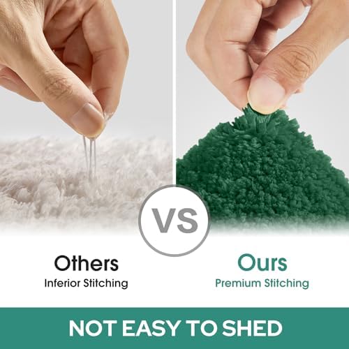 HOMEIDEAS Bathroom Rugs Sets 2 Piece, Super Soft and Absorbent Non Slip Microfiber U-Shaped Toilet Bath Mat Set (20"x32"+U20 x24, Dark Green)