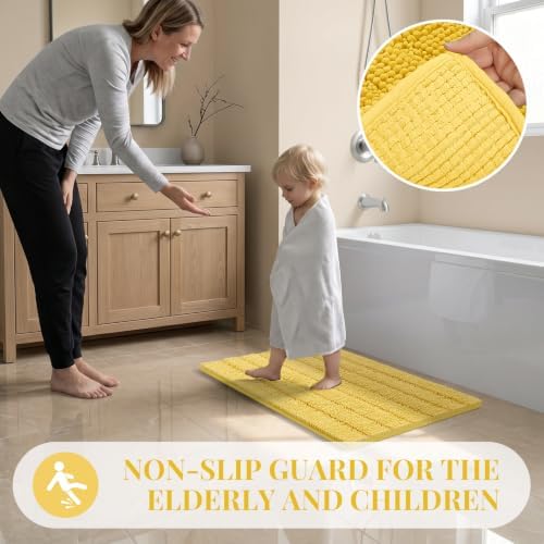 Bcoimo Bath Rug Mat,Yellow Chenille High Absorbent Bathroom Shower Tub Mats