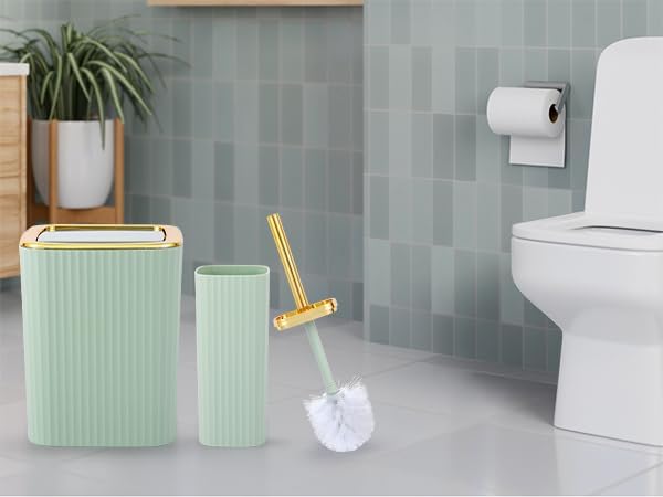 9 PCS Green Bathroom Accessories Set with Trash Can Bathroom Accessory