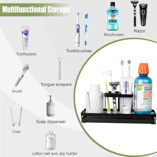 Toothbrush Holders Toothpaste Organizer Bathroom Accessories, Matte Black