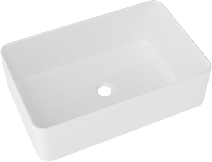 White Bathroom Vessel Sink Ceramic Vanity Art Basin Above Counter | 21"x14" Rectangular Bathroom Sink Porcelain Vessel Vanity Sink