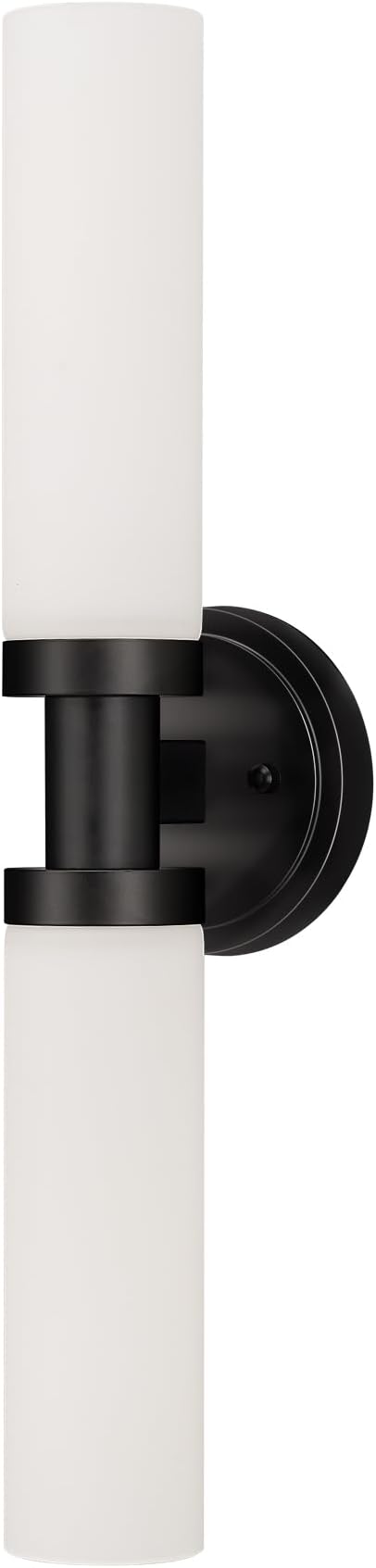 Black Bathroom Light Fixtures, 2-Light Wall Sconces Lighting W/White Glass Shade, Modern Vanity Lights for Mirror, Wall Mounted Lamp, E26 T10 Bulbs(Excluded)