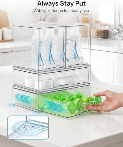 Vtopmart Clear Stackable Storage Drawers Set of 4, Baby Bottle Organizer