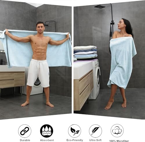 8-Piece Bath Towel Set, 2 Extra Large Bath Towel Sheets, 2 Hand Towels and 4 Washcloths - Highly Absorbent Quick Dry Microfiber,Ultra Soft Towel Set for Bathroom, Waffle Weave Design, Pack of 8(Blue)