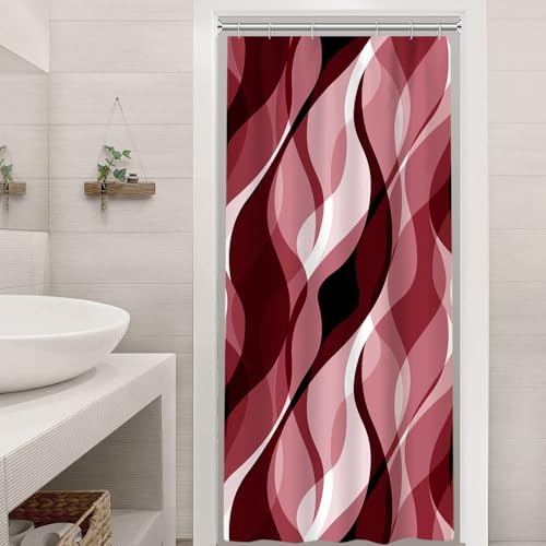 Red Striped Stall Shower Curtain with Hooks, 36x72 Inch