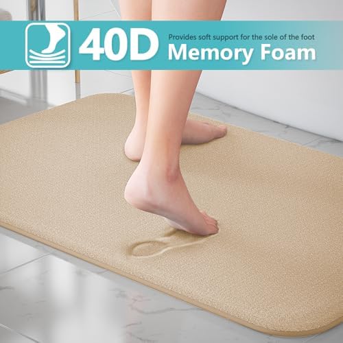 Beige Bath Mat Sets Extra Soft Memory Foam Bathroom Rugs 3 Piece Non Slip Absorbent & Dry Living Mat Sets Washable Bath Carpets with Toilet Rug,Bath Rugs for Bathroom,Tub,Shower,Kitchen,Bedroom