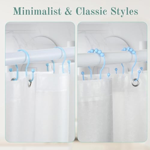 Goowin Shower Curtain Hooks, 12 Pcs Shower Curtain Rings, Stainless Steel Shower Curtain Hangers, Metal Shower Curtain Hooks Rings Rust Proof, Minimalist Shower Hooks for Shower Curtain, Blue