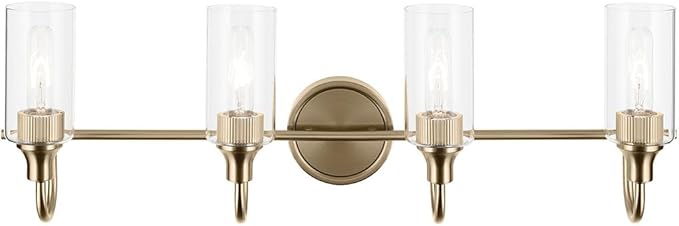 Kichler Kavi 31.5" 4-Light Vanity Light with Clear Glass in Champagne Bronze, Damp Rated, for Bathroom, Powder Room, Over a Mirror, (31.5" W x 10" H), 55212CPZ