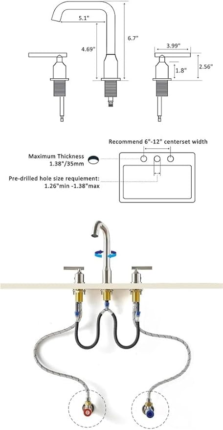 Faucet Bathroom WashBasin Sink Solid Brass Handles Bathtub Mixer Tap 3 Holes Basin Faucet Set Lead(Brushed) Faucet