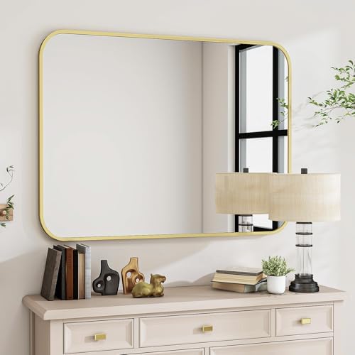 BEAUTYPEAK 30x40 Black Metal Frame Rectangle Vanity Mirror,Rounded Corners