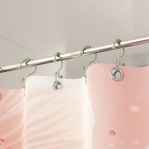 Titanker Shower Curtain Hooks Rings, Rust-Resistant Metal Double Glide Shower Hooks for Bathroom Shower Rods Curtains, Set of 12 Hooks - Sage Green