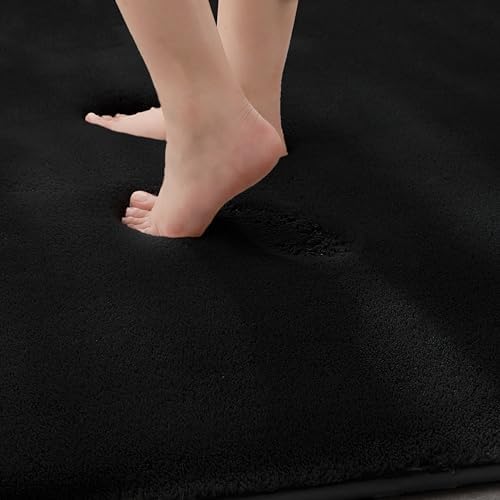 MINIDEAR Bathroom Rugs 44x24 Black- Thick Memory Foam Bath Mat, Ultra Soft & Plush Fluffy, Non-Slip, Quick Dry, Absorbent Washable Floor Microfiber Mat for Tub, Home Decor Accessories