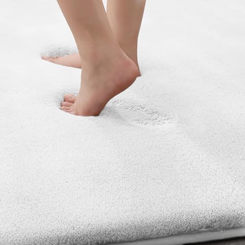 MINIDEAR Bathroom Rugs 60x24 Pure White - Thick Memory Foam Bath Mat, Ultra Soft & Plush Fluffy, Non-Slip, Quick Dry, Absorbent Washable Floor Mat for Tub, Toilet, Home Decor Accessories
