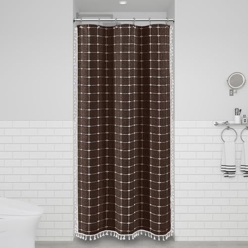 BTTN Stall Boho Farmhouse Linen Heavy Duty Shower Curtain Set, 36x72, Brown