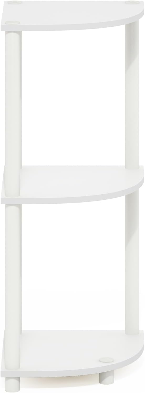 Furinno Turn-N-Tube Toolless Assembly 3-Tier Corner Shelf, Corner Book Shelf, Open Shelves Bookshelf, for Organization and Storage, Living Room, Home Office, Bedroom, Plain White