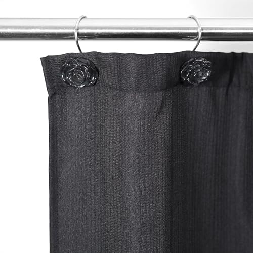 Grey Rose Shower Curtain Hooks: Cute Flower Bathroom Curtain Rings, 12Pcs