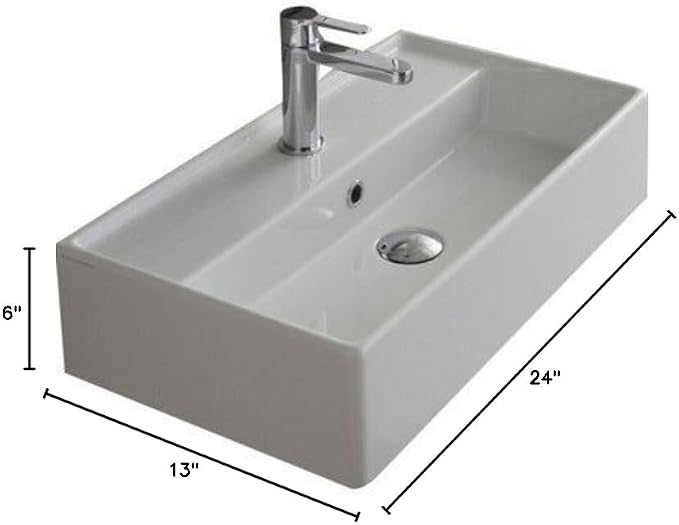 Scarabeo 5002-One Hole Teorema Rectangular Ceramic Wall Mounted/Vessel Sink, White