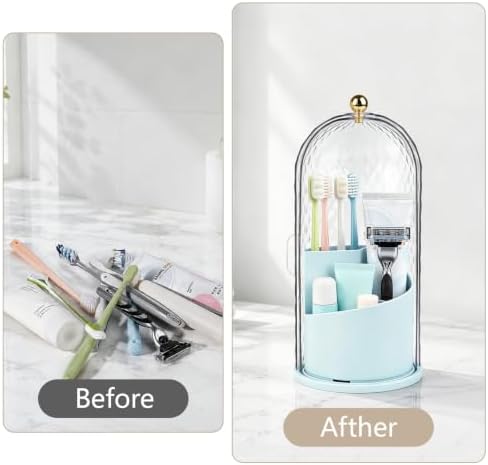 Toothbrush Holder with Cover for Bathroom Countertop, Organizer, Blue