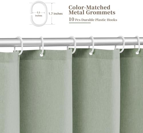 BTTN 60x72 Boho Scalloped Linen Textured Cloth Shower Curtain, Sage Green
