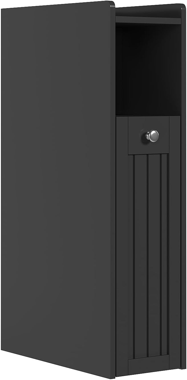 ChooChoo Slim Bathroom Storage Cabinet with Slide Out Drawers | Narrow Storage Organizer with Hidden Storage, Freestanding Toilet Paper Holder, Bathroom Cabinet for Small Places, Black